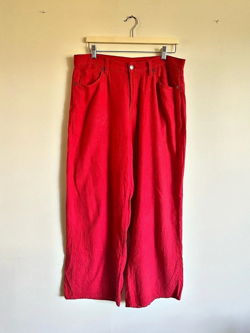 GAP Red Linen Blend Pull-On Wide Leg Pants Size 14